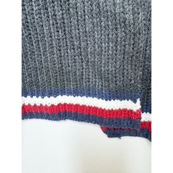 Tommy Hilfiger Mens Scarf Flag Edge Charcoal Gray Blue Red White 100% Acrylic - Picture 2 of 9